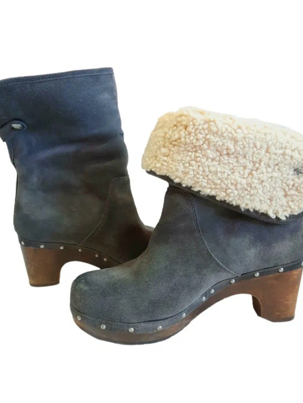 UGG Australia Lynnae 3204 Gray Shearling Lined Suede Clog Boots Women's Size 10